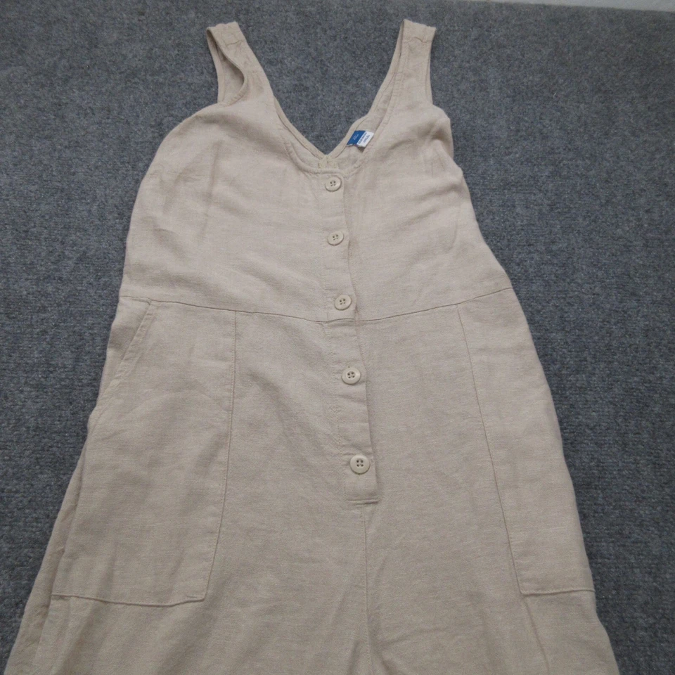 Old Navy Overalls Women XS Tall Beige Linen Rayon Wide Leg Button Front Coverall - Imagem 2 de 4