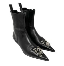 Dior Vintage Heart Logo Short Boots 36.5 US 6.5 Black Silver Leather Rank AB