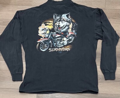 Harley Davidson Shirt Vintage 3D Emblem Wolf Survivors Men s Large