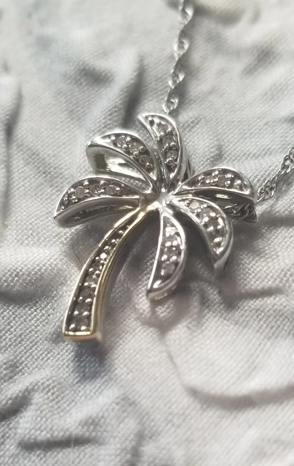 Collar Colgante Palmera Diamante Oro Amarillo 14K y Plata de Ley Alwand Vahan Foto 3 de 4