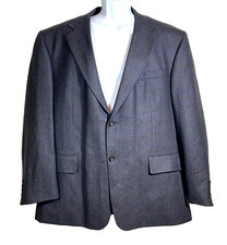 Oscar de la Renta Mens 42R Wool Cashmere Blue Gray Check Blazer Jacket