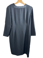 Vintage Carelle Black Pleated Front Career Work Suit MIDI Dress size 12 made in