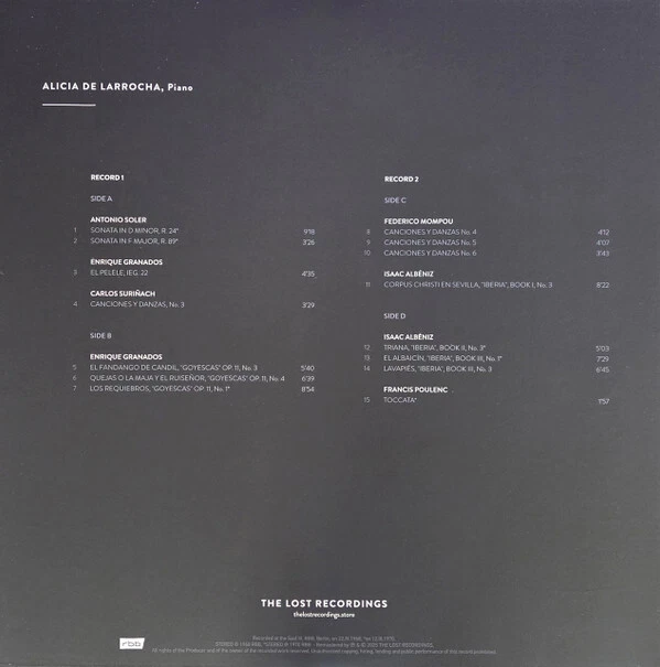 THE LOST RECORDINGS TLR-2503057 ALICIA DE LARROCHA UNRELEASED BERLIN RECORDINGS - Bild 2 von 4
