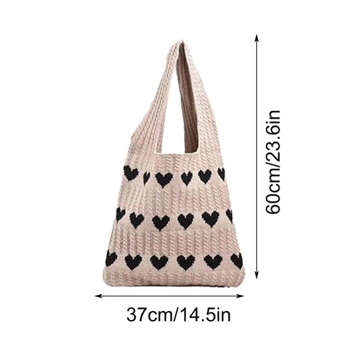 Crochet Boho Tote Bag Aesthetic knitting Heart-Shaped Shoulder Totebag handbag - Picture 2 of 14