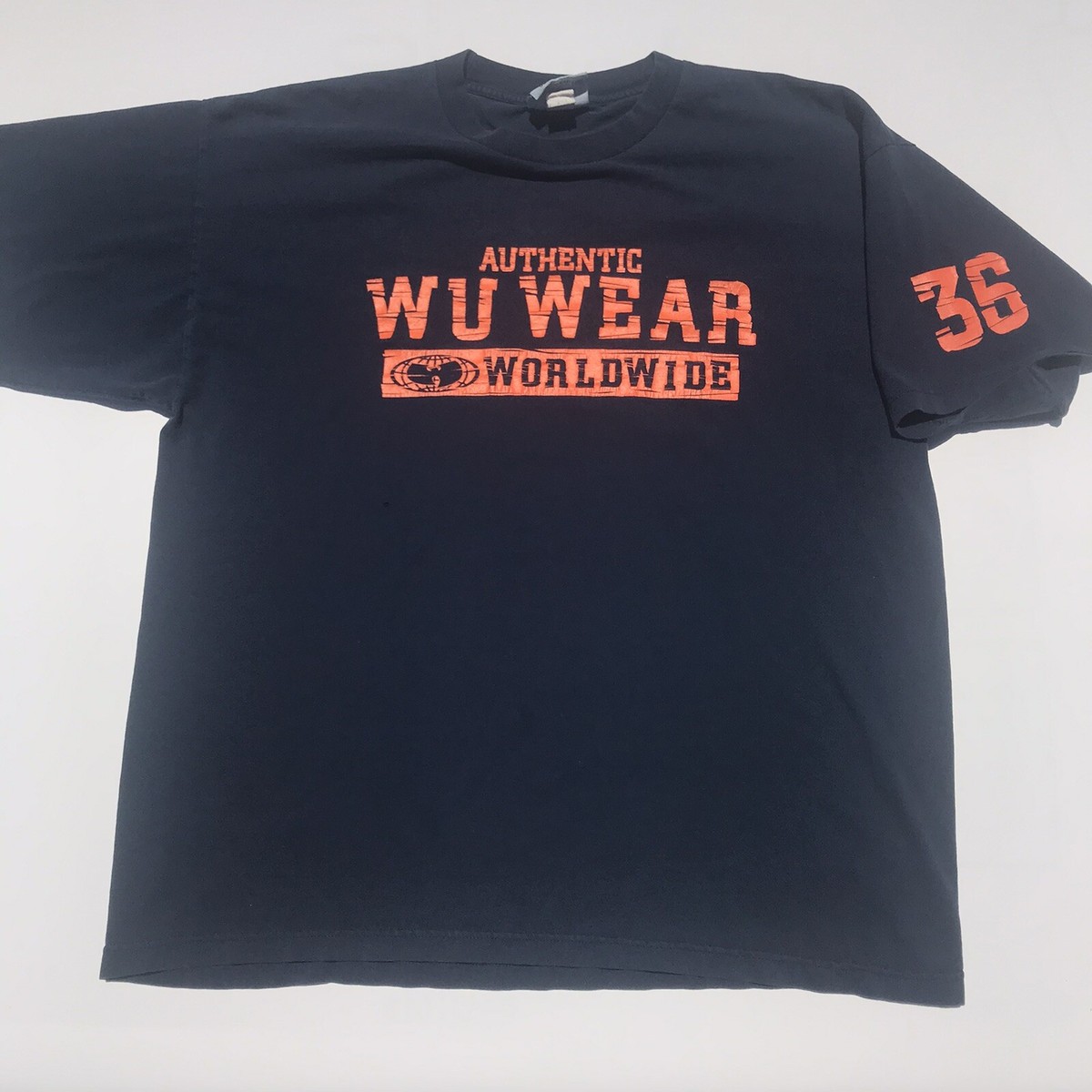 Vintage XXL 90s Wu Tang Wu World Wide Navy Orange 36 Chambers 