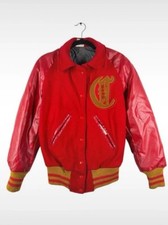 Vintage 70s wool bomber jacket varsity college band size small red & yellow
