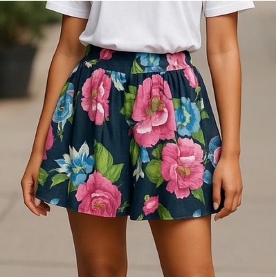 Hollister Y2K Mini Skater Skirt Small Blue Pink Tropical Floral Lined Cotton S