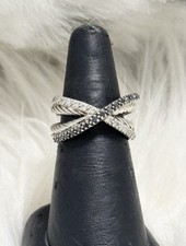 David Yurman .925 White and Black Diamond Crossover Ring Sz 7