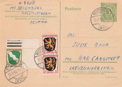 157962) Frz. Zone Nr. 1 (OR+ZS) + 2 (2) auf GSK P900 Neuenbürg 1946