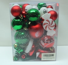 Christmas Tree Ornaments Set of 60 Red Green White Shatterproof Ball D cor