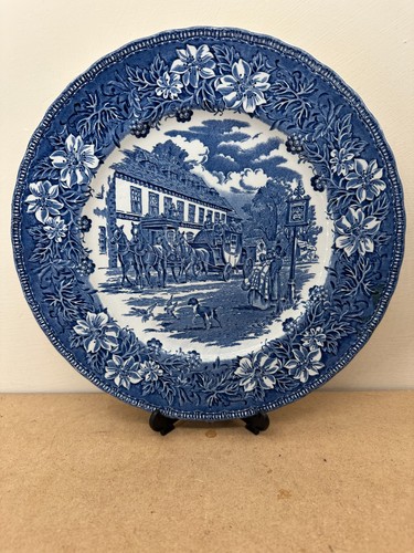 Royal Tudor Ware Coaching Taverns Plate 1828 Blue Transferware 10 Inch Vintage