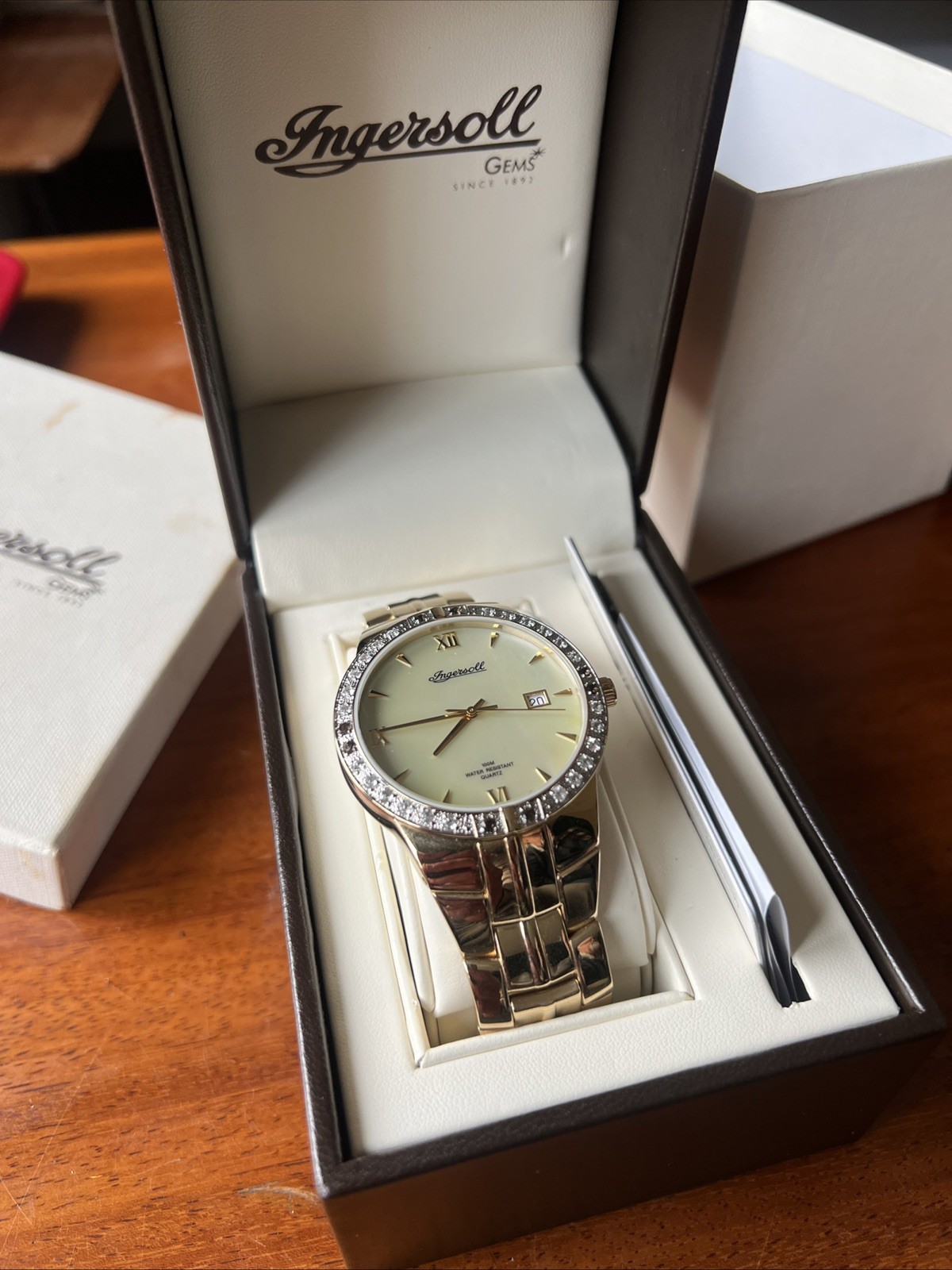 Ingersoll Mens Watch IG0182 Gold Swiss Quartz 40mm Gemstone Dress Mint Full set