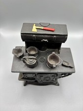 Antique Dollhouse Stove Composition Miniature Kitchen W/ Pots Germany Early