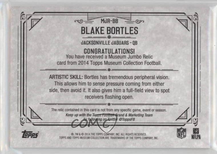 2014 Topps Museum Collection Jumbo Relics /115 Blake Bortles #MJR-BB Rookie RC - Image 2 of 2