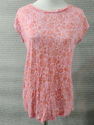 Sigrid Olsen Womens Linen Top Small Pink Orange Cap Sleeve Shells Fish Beachy