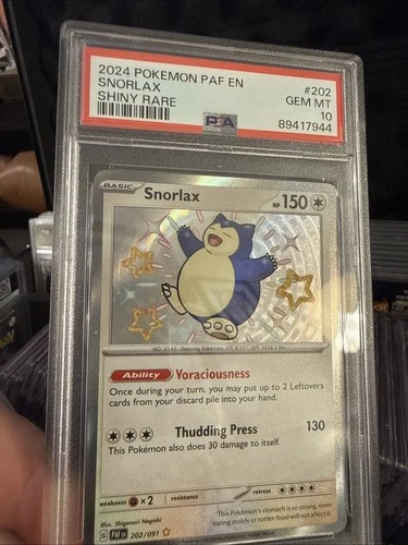 Pokémon TCG Snorlax 202/091 Shiny Holo Rare Paldean Fates Mint Condition PSA 10