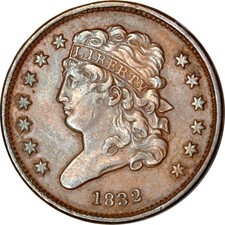 1832 1/2C Classic Head Half Cent XF K19189
