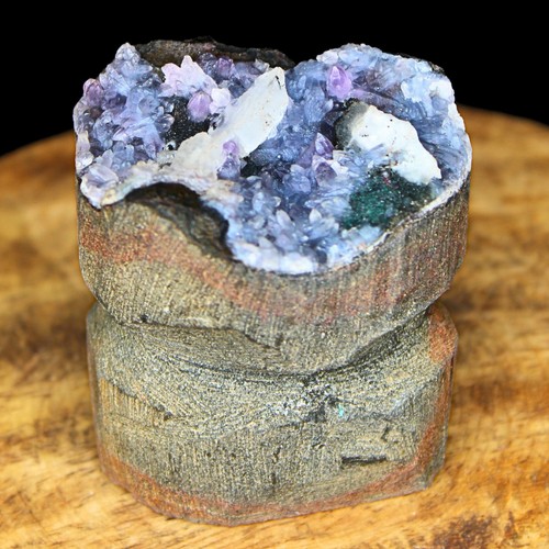 210g Chalcedony w/ Baryte Natural Amethyst Geode Quartz Cluster Specimen Stand - Picture 7 of 8