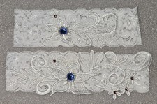 Canjoyn Set of 2 Wedding Garters White Lace w/Jewel Beads