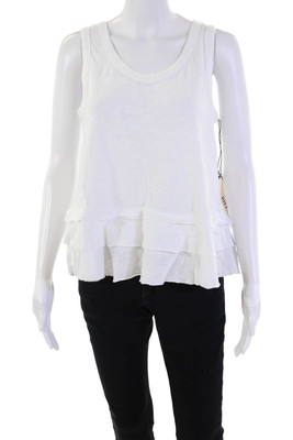Wilt Womens Cotton Scoop Neck Ruffle Detail Sleeveless Tank Top White Size S