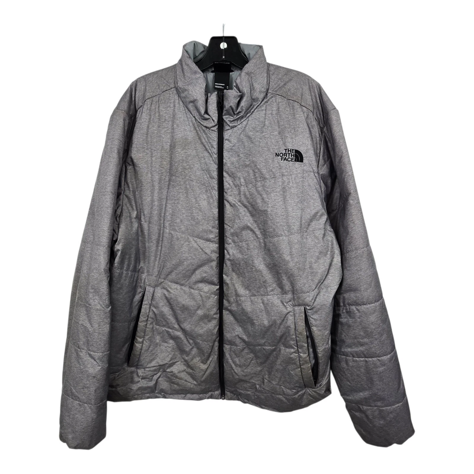 The North Face Quilted Puffer Jacket Men XL Gray Full Zip Pockets Outdoor Winter
