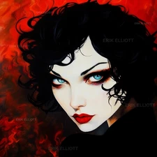 8x8 Photo Art Print - Fire Fangs Bold Gothic Vampire Girl Blue Eyes Goth