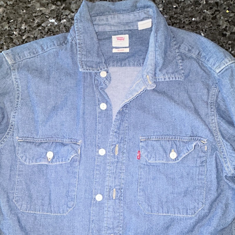 Levi's Men's Blue Denim Cotton Relaxed Fit Long Sleeve Button-Up Pockets S