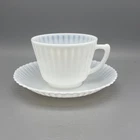 Vintage MacBeth Evans Teacup & Saucer Set Opalescent Depression Glass Petalware