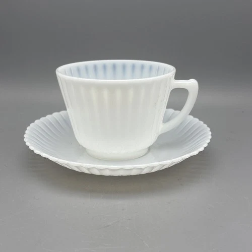 Vintage MacBeth Evans Teacup & Saucer Set Opalescent Depression Glass Petalware