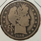 1908 O 50C Barber Silver Half Dollar - Early Date!  Good Condition - Barb-08O