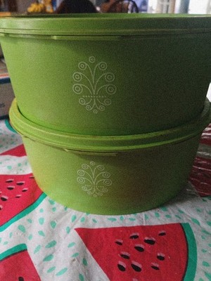 TUPPERWARE Apple Green Round Canister Container With Covers