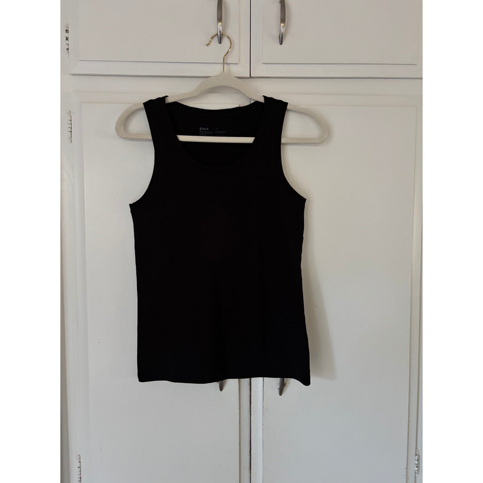 Pact Womens Organic Cotton Stretch Tank Top Black Size Medium Scoop Neck Ribbed