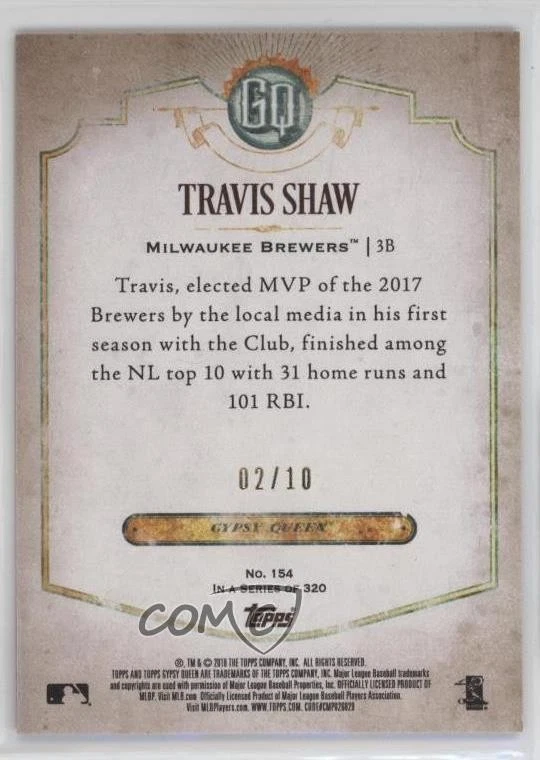 2018 Topps Gypsy Queen Red /10 Travis Shaw #154 - Image 2 of 2