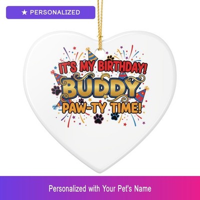 Custom Birthday Party Celebration Ornament Personalized Heart Shaped Dog Owner