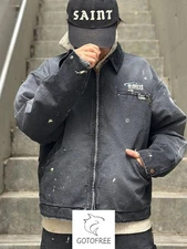 GOTOFREE 25SS SAINT JACKET FOR MEN ZIP VINTAGE WASHED BLACK EMBROIDERED JACKET