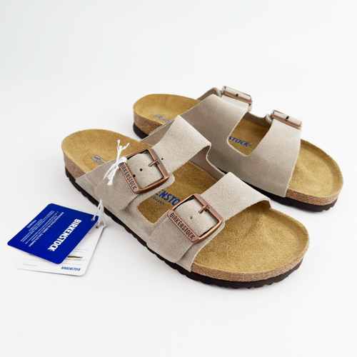 Sandali Birkenstock Arizona taupe morbidi plantare pelle scamosciata donna e uomo - Foto 3 di 11
