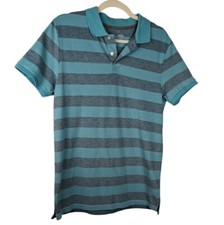 Old Navy Men's Polo Shirt Sz Small Gray  Blue Striped SS Casual Comfort Cotton