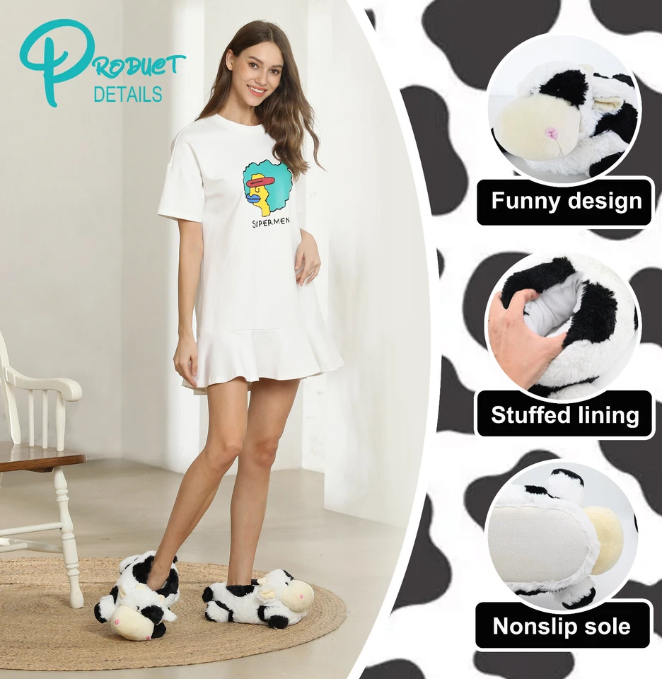 Нечеткие тапочки-коровы для женщин и мужчин, новинки тапочки для помещений животных для взрослых - Изображение 4 из 4