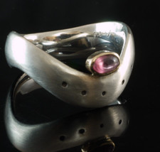 925 Sterlingsilber Ring mit Rosa Turmalin in 585 Goldfassung 54 ca 6 mm breit