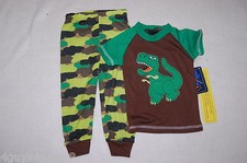 Toddler Boys Pajama Set DINOSAUR Brown GREEN 18 Mo Camouflage TWO PIECE PJs S/S