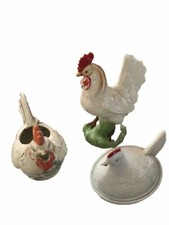 Antique Chickens Lot Of 3 Ceramic Do Not Know Year Or Maker