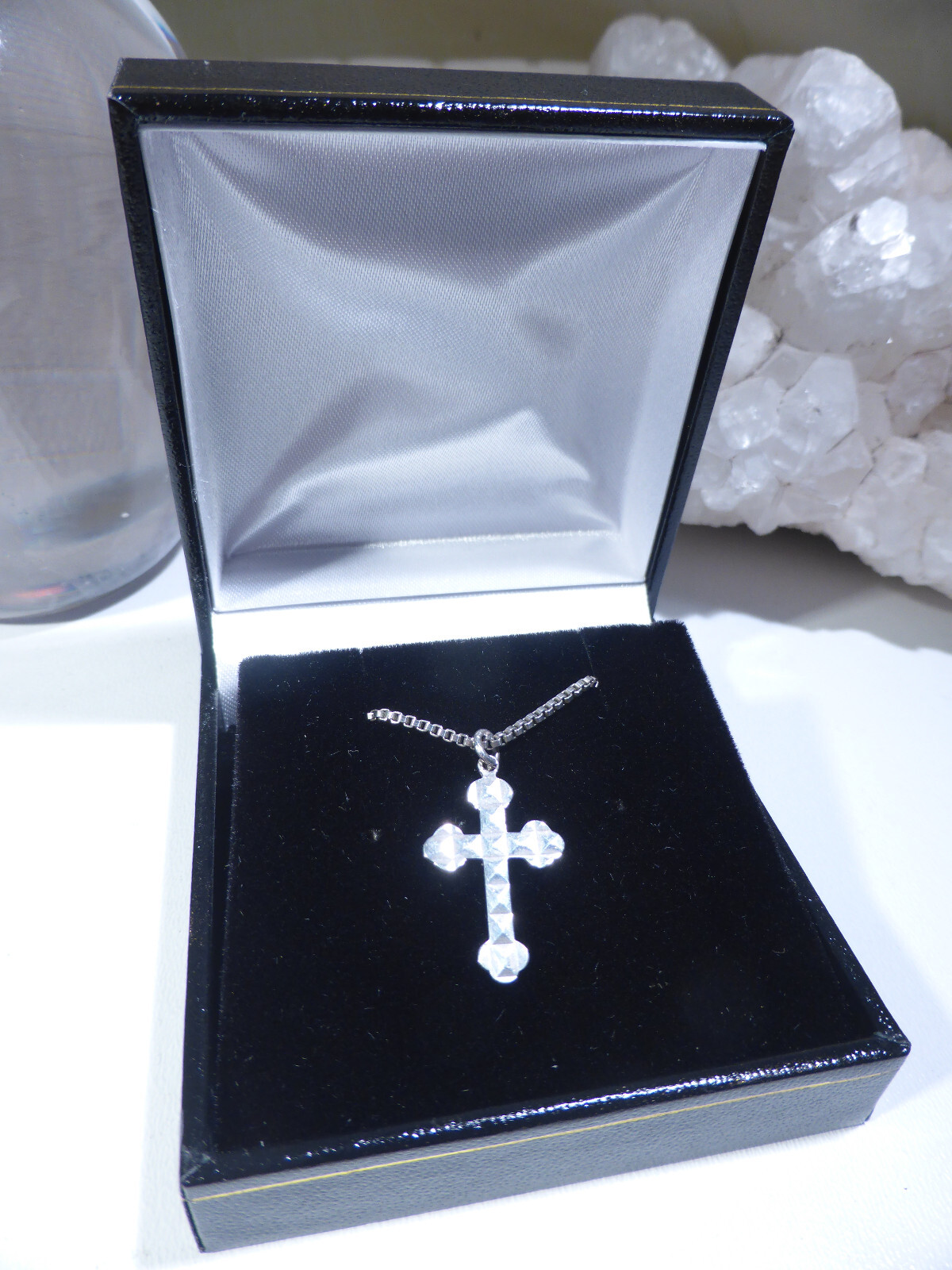 Solid Silver Cross Pendant Necklace Box Chain 39.… - image 3