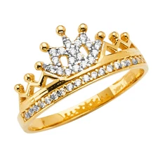 Ioka -14K Solid Yellow Gold Princess Crown OR Tiara Ring For Girls