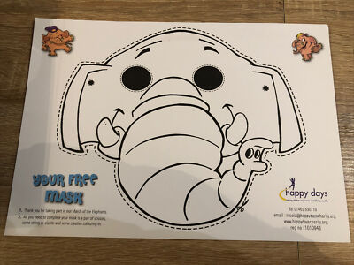 Elephant Cardboard Face Mask - Needs Colouring - For Young Children - See Photos