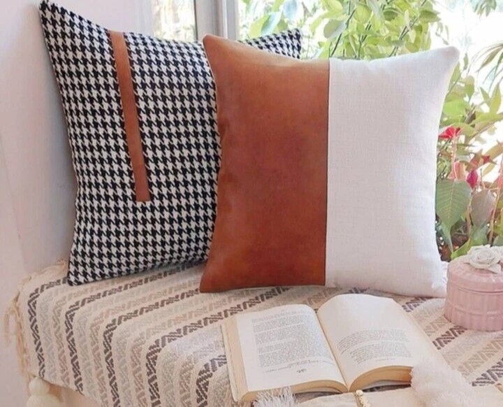 Funda Cojín Moderna Granja Pata de Gallo Blanco y Negro 16x16 Foto 2 de 4