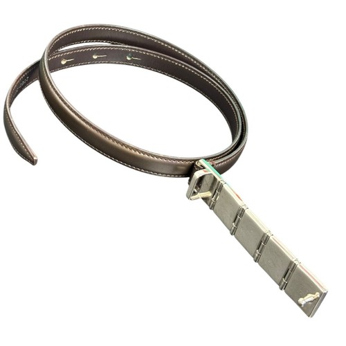 GUCCI: Brown Metalic Patent Leather, Silver Metal GUCCI Logo Buckle Waist Belt - Picture 3 of 4