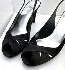 Stuart Weitzman sandalo nero raso festa tacco slingback US10,5