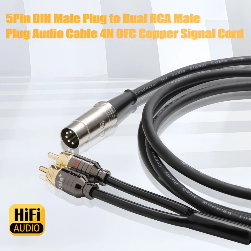 5Pin DIN Male Plug to Dual RCA Male Plug Audio Cable 4N OFC Copper Signal Cord - Image 3 of 4