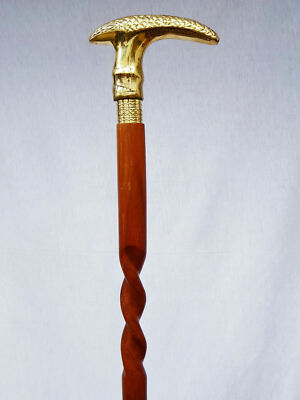 Antique Brass Designer Knob Head Handle Antique Style Walking Cane Wooden Gift