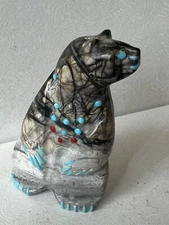 Zuni Bear Fetish- Michael Laweka - Picasso Marble Carving 4193